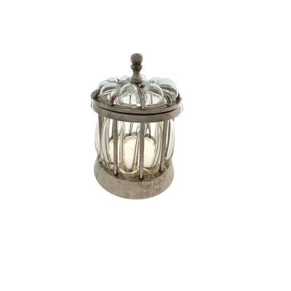Trinket Jar Bubble Glass Pumpkin Shape in Metal Cage Silver Tone Vintage Decor - Picture 3 of 7